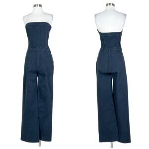 ZARA | Strapless Dark Grey Denim Jean Corset Style Wide Leg Viral Jumpsuit XS